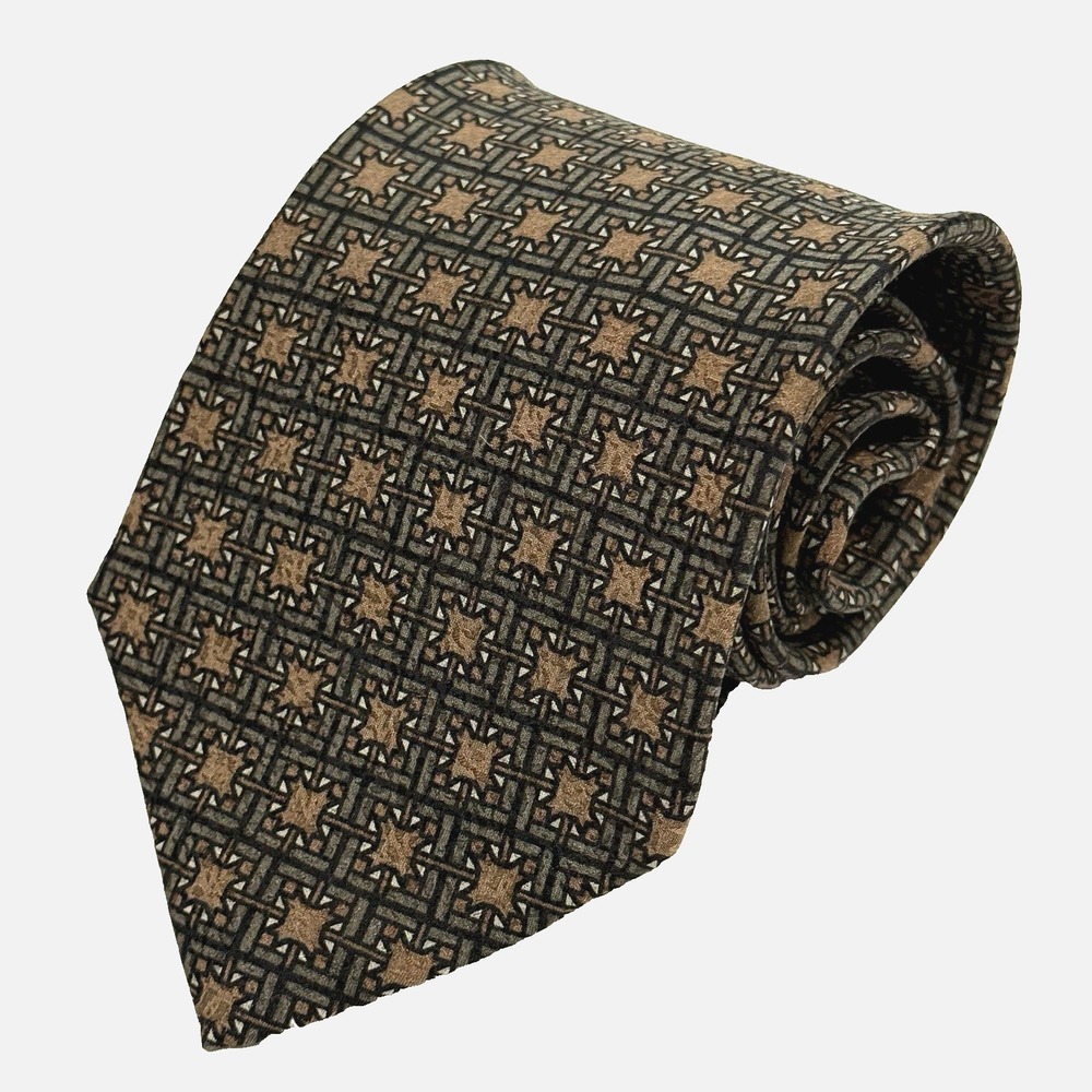 Jhane Barnes Japan Silk Necktie Tie Mens 60" Green Woven Geometric Check Print